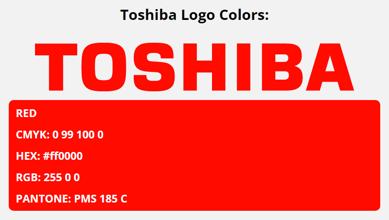 toshiba brand colors in HEX, RGB, CMYK, and Pantone
