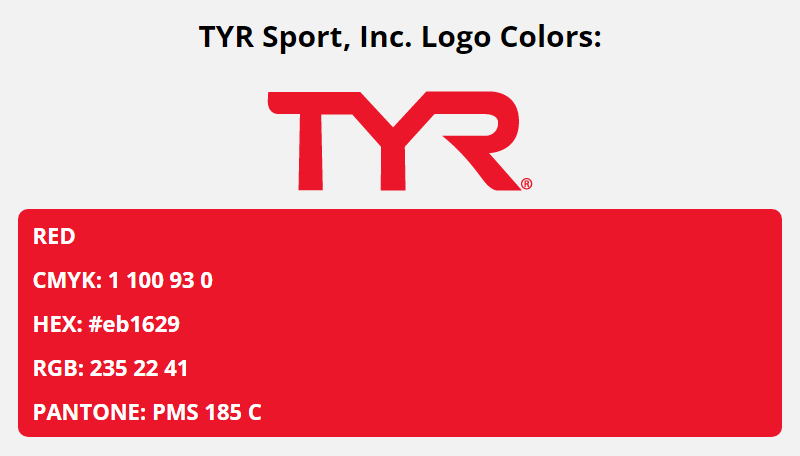 tyr brand colors in HEX, RGB, CMYK, and Pantone