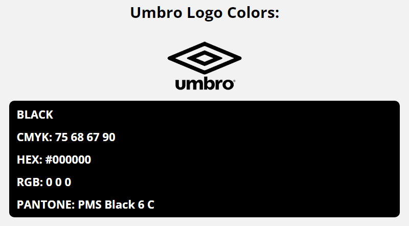 umbro brand colors in HEX, RGB, CMYK, and Pantone