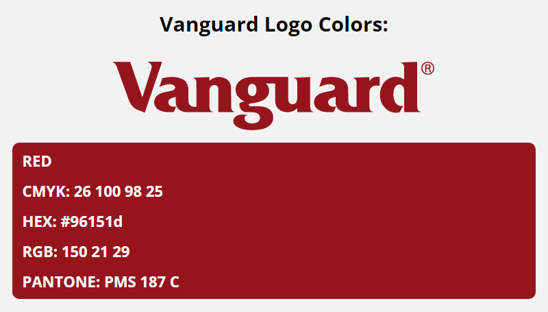 vanguard brand colors in HEX, RGB, CMYK, and Pantone