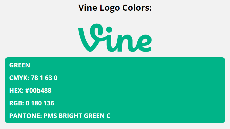 vine brand colors in HEX, RGB, CMYK, and Pantone