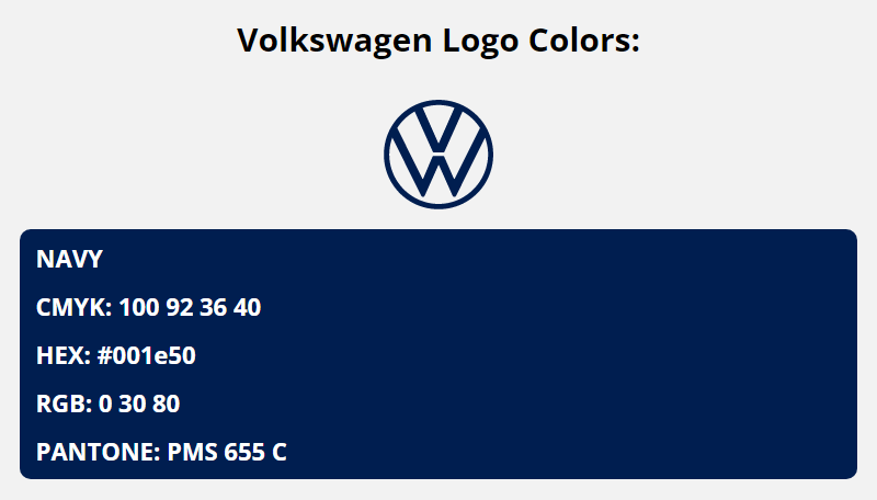 volkswagen brand colors in HEX, RGB, CMYK, and Pantone