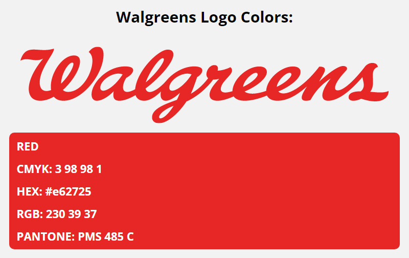 walgreens brand colors in HEX, RGB, CMYK, and Pantone