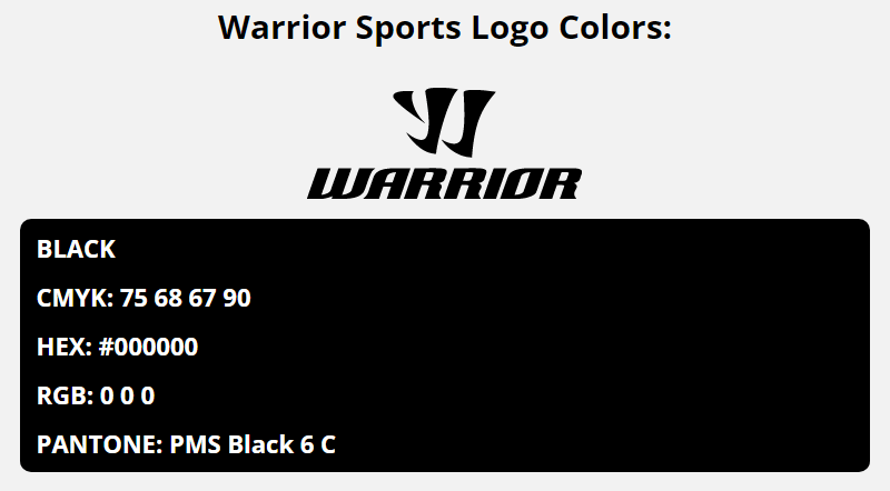 warrior brand colors in HEX, RGB, CMYK, and Pantone