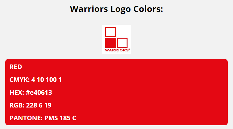 warriors brand colors in HEX, RGB, CMYK, and Pantone