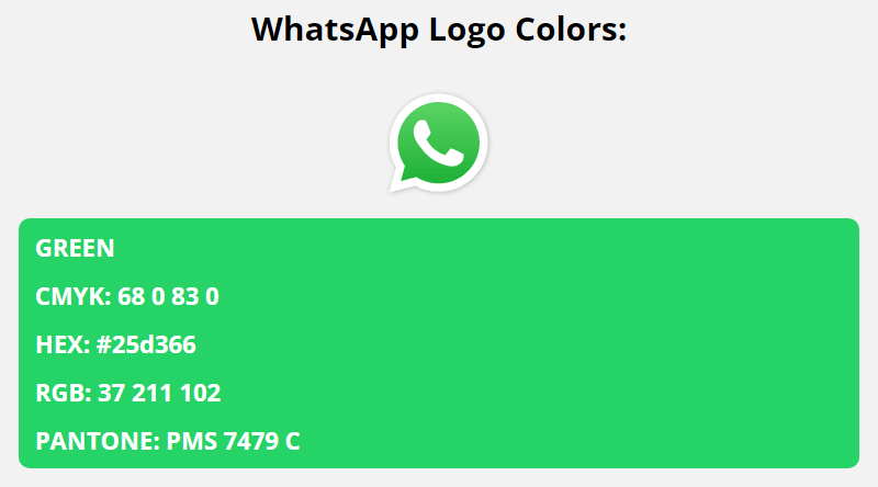 whatsapp brand colors in HEX, RGB, CMYK, and Pantone