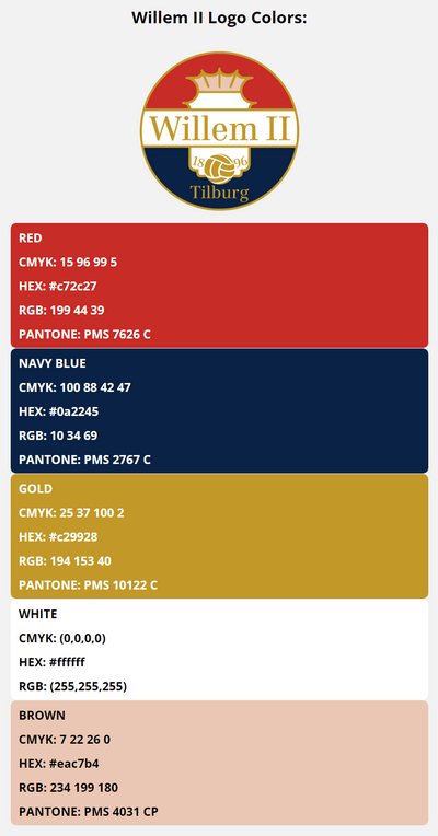 willem ii team color codes in HEX, RGB, CMYK, and Pantone