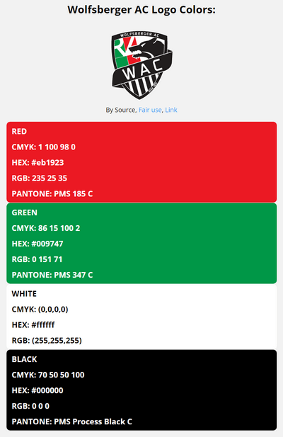 wolfsberger ac team color codes in HEX, RGB, CMYK, and Pantone