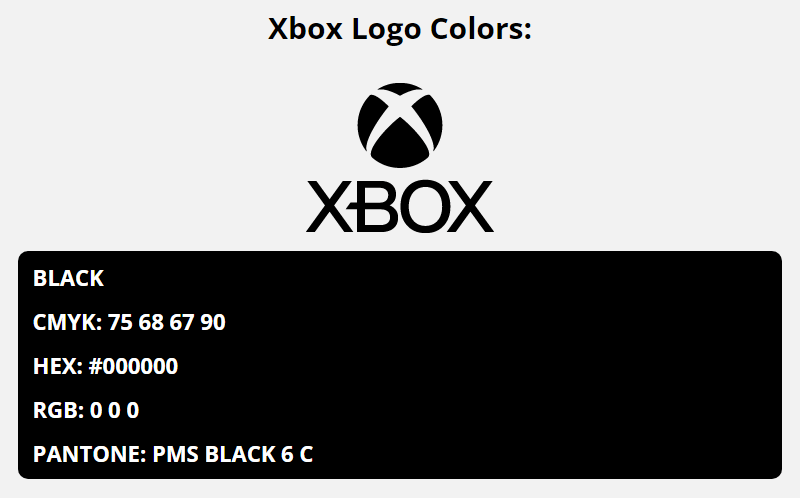 xbox brand colors in HEX, RGB, CMYK, and Pantone