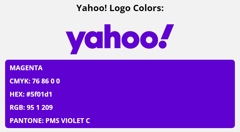 yahoo brand colors in HEX, RGB, CMYK, and Pantone